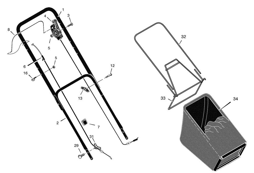 Handle And Bag Assembly Diagram and Parts List for 228510X99A 2004 Briggs and Stratton Lawn Mower